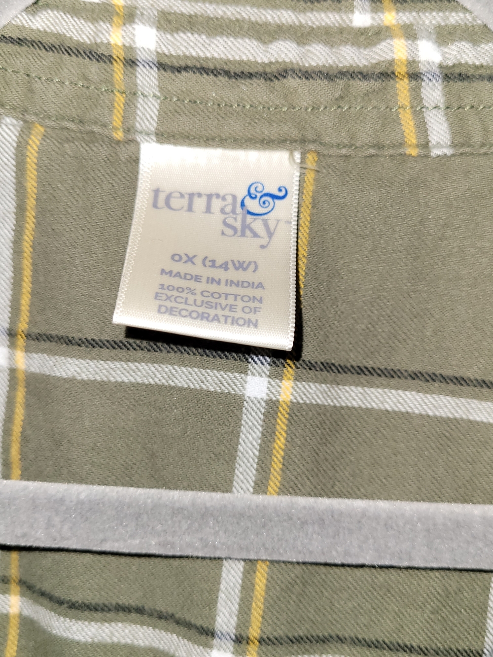 Terra & Sky Olive Green Plaid Button-Down Shirt with Floral Embroidery - Picture 2 of 4